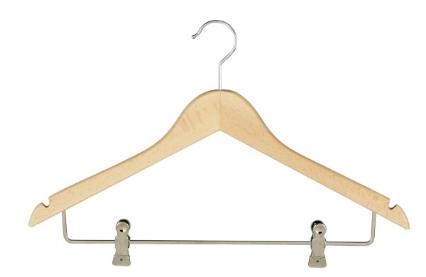 Economy Wooden Hotel Hanger with Bar and Clips lacquered 44 cm