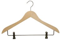 Economy Wooden Hotel Hanger with Bar, Clips and Notsches lacquered 44 cm