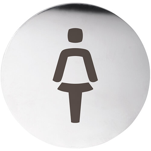 Ladies WC Pictogram Polished Stainless Steel Round Ø 75 mm - 3M Self-Adhesive