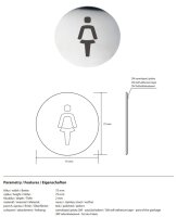 Ladies WC Pictogram Polished Stainless Steel Round Ø 75 mm - 3M Self-Adhesive