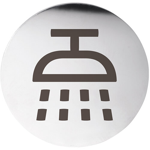 Shower Symbol Pictogram Polished Stainless Steel Round Ø 75 mm - 3M Self-Adhesive