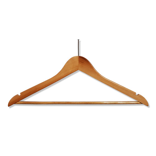 Kettenhotel Kleiderbügel Basic mit Diebstahlsicherung, Steg und Rockeinkerbung Natur 45 cm