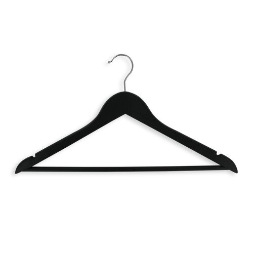 Kettenhotel Kleiderbügel Basic mit Steg und Rockeinkerbung, Schwarz, 45 cm
