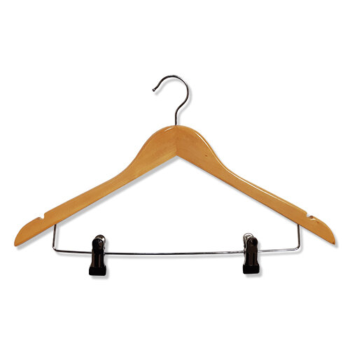 Chain Hotel Coat Hanger Basic with Clip Bar and Skirt Notch natural