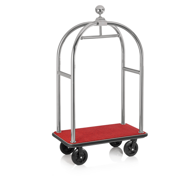 Kofferwagen BIRDCAGE ø 50 mm Silberfarbig gebürstet mit rotem Teppich