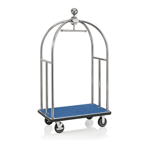 Kofferwagen BIRDCAGE ø 38 mm Silberfarbig glänzend mit blauem Teppich