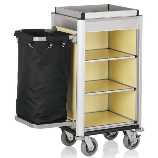Housekeeping Trolley Mini with Laundry Bag, light wood color