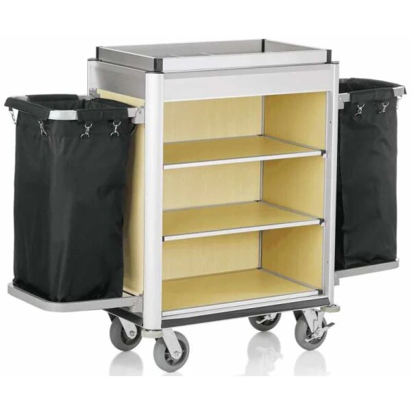 Zimmermädchenwagen medium mit 2 Wäschesäcke, heller Holzoptik