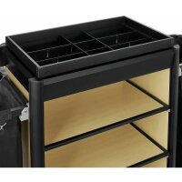 Zimmermädchenwagen medium mit 2 Wäschesäcke, heller Holzoptik und schwarze Kantenprofile aus Aluminium