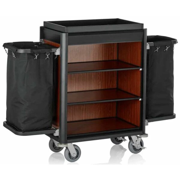 Housekeeping Trolley Medium with 2 Laundry Bags, dark brown and black