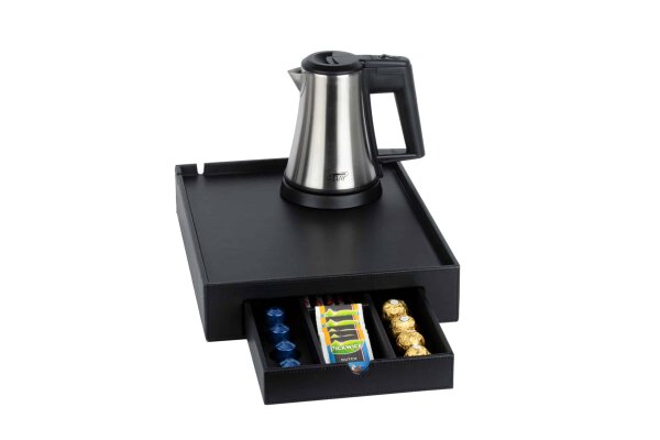 B-TRAY Willkommenstablett mit Schublade aus Kunstleder mit 0,5 l Wasserkocher Star