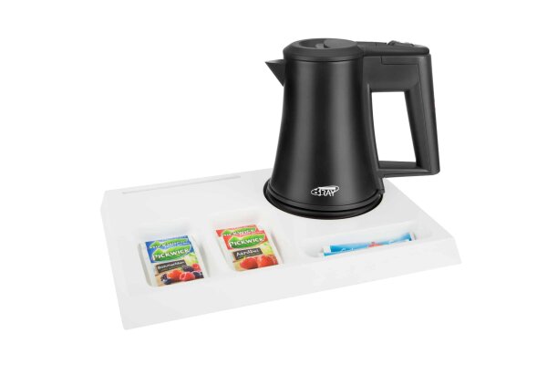 BTRAY Hotel Welcome Tray SIGNUM white with BLACK Hotel Kettle STAR 0,5 l