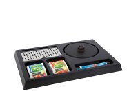 B-TRAY Willkommenstablett Stay schwarz aus ABS Kunststoff mit Holzstruktur und 0,5 l Wasserkocher Star