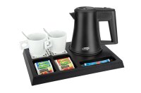 B-TRAY Willkommenstablett Stay schwarz aus ABS Kunststoff mit Holzstruktur und 0,5 l Wasserkocher Star black