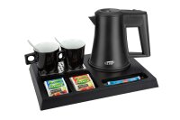 B-TRAY Willkommenstablett Stay schwarz aus ABS Kunststoff mit Holzstruktur und 0,5 l Wasserkocher Star black