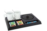 B-TRAY Willkommenstablett Stay schwarz aus ABS Kunststoff mit Holzstruktur und 0,5 l Wasserkocher Star black