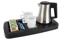 B-TRAY Willkommenstablett Sense schwarz aus ABS Kunststoff mit Holzstruktur und 0,5 l Wasserkocher Star