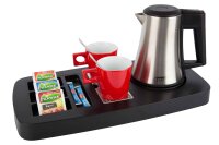 B-TRAY Willkommenstablett Sense schwarz aus ABS Kunststoff mit Holzstruktur und 0,5 l Wasserkocher Star