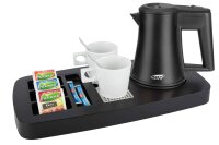 B-TRAY Willkommenstablett Sense schwarz aus ABS Kunststoff mit Holzstruktur und 0,5 l Wasserkocher Star black