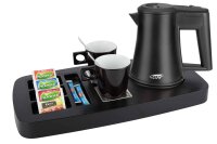 B-TRAY Willkommenstablett Sense schwarz aus ABS Kunststoff mit Holzstruktur und 0,5 l Wasserkocher Star black