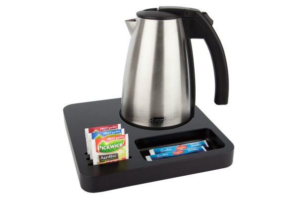 B-TRAY Willkommenstablett Slim schwarz aus MDF mit 1,0 l Wasserkocher Style