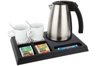 B-TRAY Willkommenstablett Stay schwarz aus ABS Kunststoff mit Holzstruktur und 1,0 l Wasserkocher Style