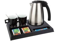 B-TRAY Willkommenstablett Stay schwarz aus ABS Kunststoff mit Holzstruktur und 1,0 l Wasserkocher Style