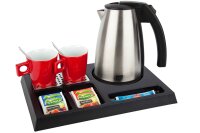 B-TRAY Willkommenstablett Stay schwarz aus ABS Kunststoff mit Holzstruktur und 1,0 l Wasserkocher Style