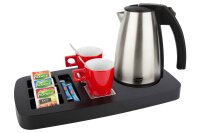 B-TRAY Willkommenstablett Sense schwarz aus ABS Kunststoff mit Holzstruktur und 1,0 l Wasserkocher Style