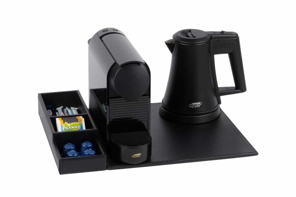 B-TRAY Willkommenstablett Snap mit Espresso Maschine und 0,5 l Wasserkocher Star black