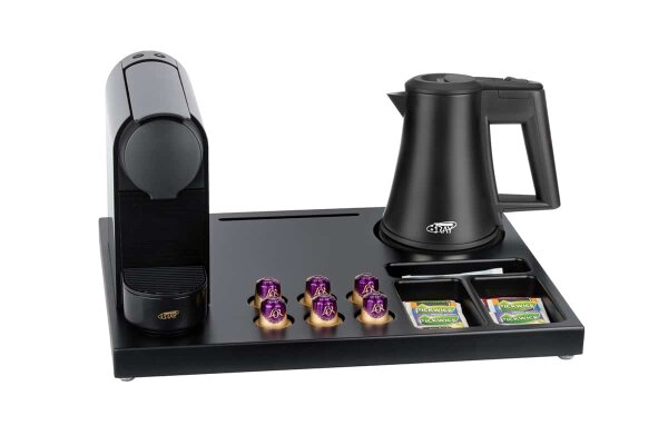B-TRAY Willkommenstablett Supreme mit Espresso Maschine und 0,5 l Wasserkocher Star black