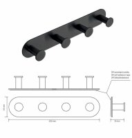 4-Compartment Hook – Adhesive Mount – Black