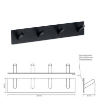 4-compartment hook – Adhesive Mount – Black