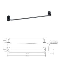 Ovaler Handtuchhalter 600 mm, Basic – Selbstklebend, Schwarz