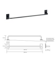 Square Towel Holder 600 mm - Adhesive Mount – Black