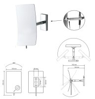 Hotel Wandkosmetikspiegel, 3 x Vergrößerung einseitig, Arm starr, unbeleuchtet, Kugelgelenk, Viereck, Randlos