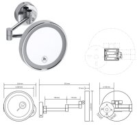 LED Cosmetic Mirror with 3x Magnification Ø20 cm, double arm