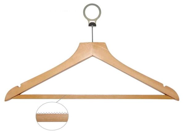 BASIC Wooden Clothes Hanger with Trouser Bar and Ring, light wood
