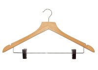 BASIC Wooden Clothes Hanger with Trouser Clips and Hooks,...