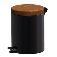 Pedal Waste Bin 3 L BLACK with Wooden Look Lid