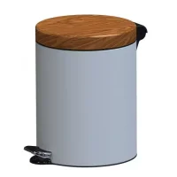Pedal Waste Bin 3 L WHITE with Wooden Look Lid
