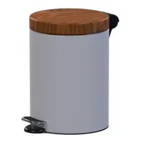 Pedal Waste Bin 5 L WHITE with Wooden Look Lid