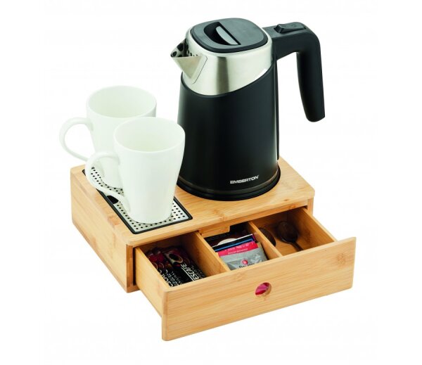 Emberton Willkommenstablett Cambourne Plus in Natur mit Schublade und 1,0-Liter-Wasserkocher