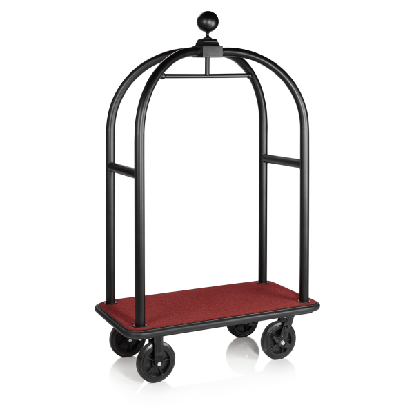 Kofferwagen BIRDCAGE ø 50 mm schwarz pulverbeschichtet mit rotem Teppich