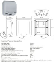 Automatic Hand Dryer 1000W with LED Light - brushed