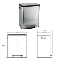 Rechteckiger Treteimer aus gebürstetem Edelstahl, 15 +15 Liter Soft-Close System