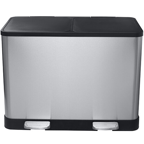Rechteckiger Treteimer aus gebürstetem Edelstahl, 20 + 20 Liter Soft-Close System
