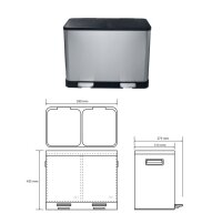 Rechteckiger Treteimer aus gebürstetem Edelstahl, 20 + 20 Liter Soft-Close System