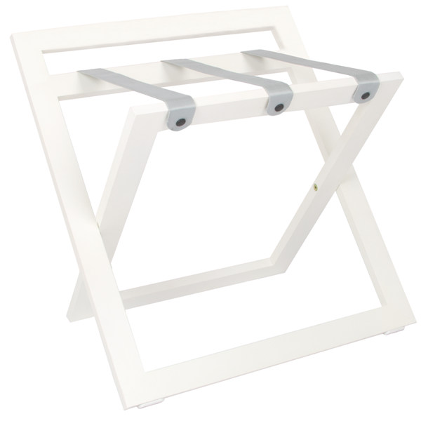 Compact Wooden Luggage Rack with Backrest and Nylon Straps white