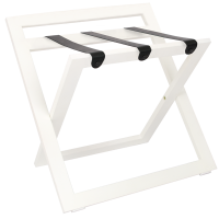 Compact Wooden Luggage Rack with Backrest and Nylon Straps white